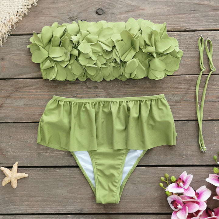 Dame Bikini-sæt med trendy flæse-top og voluminøs talje-bukser Stilla
