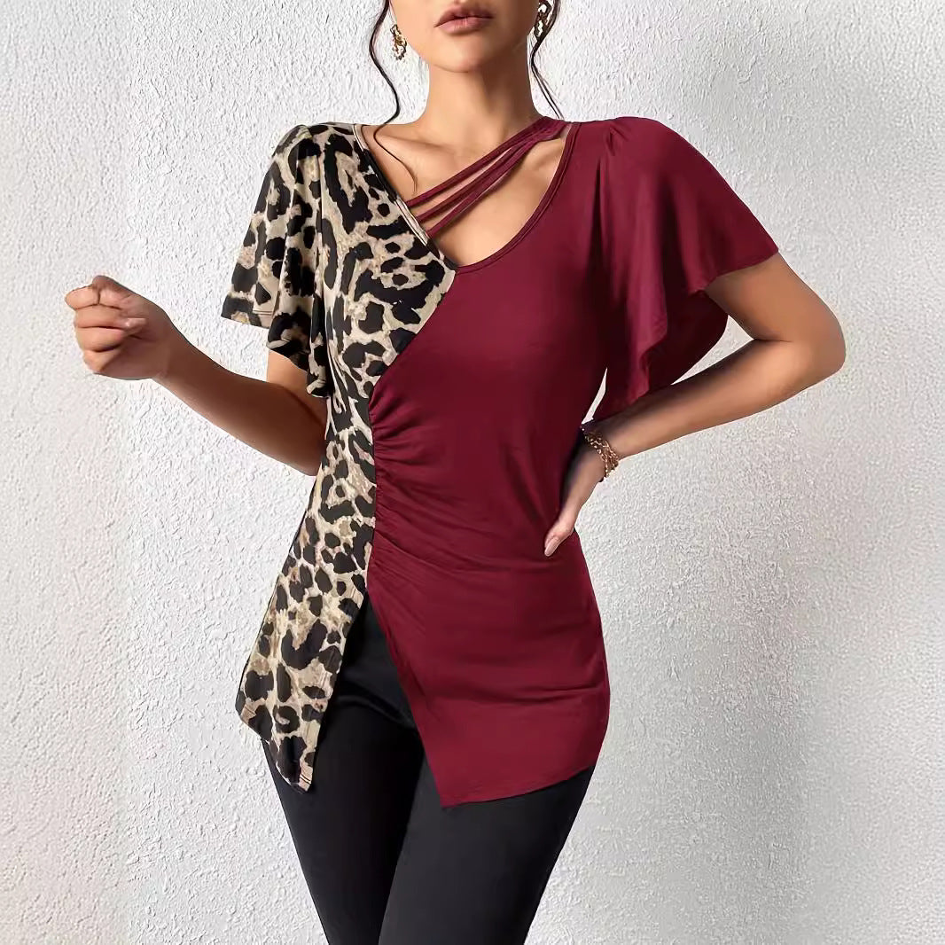 Dame nan asymmetrisk Stretch-tunika med leopardprint-sidestykke og flere stropper Skovae