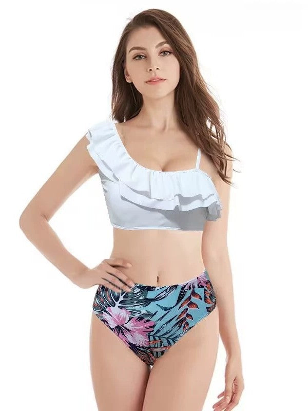 Dame Rüschentropfenprint Høj Talje Bikini Sæt Stilla