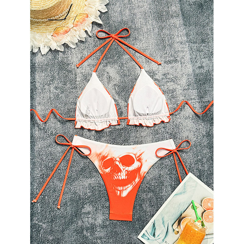 Damer triangel-bikini med spændende dødningehoved-mønster Skovae