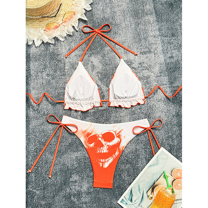 Damer triangel-bikini med spændende dødningehoved-mønster Skovae