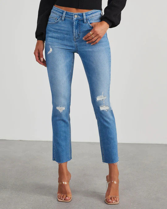 Dame tidløse jeans i moderne snit med cropped ben Skovae