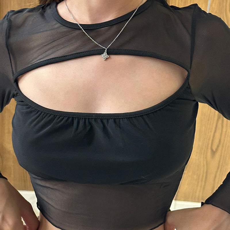 Dame moderigtigt crop-top med gennemsigtige indlæg Stilla
