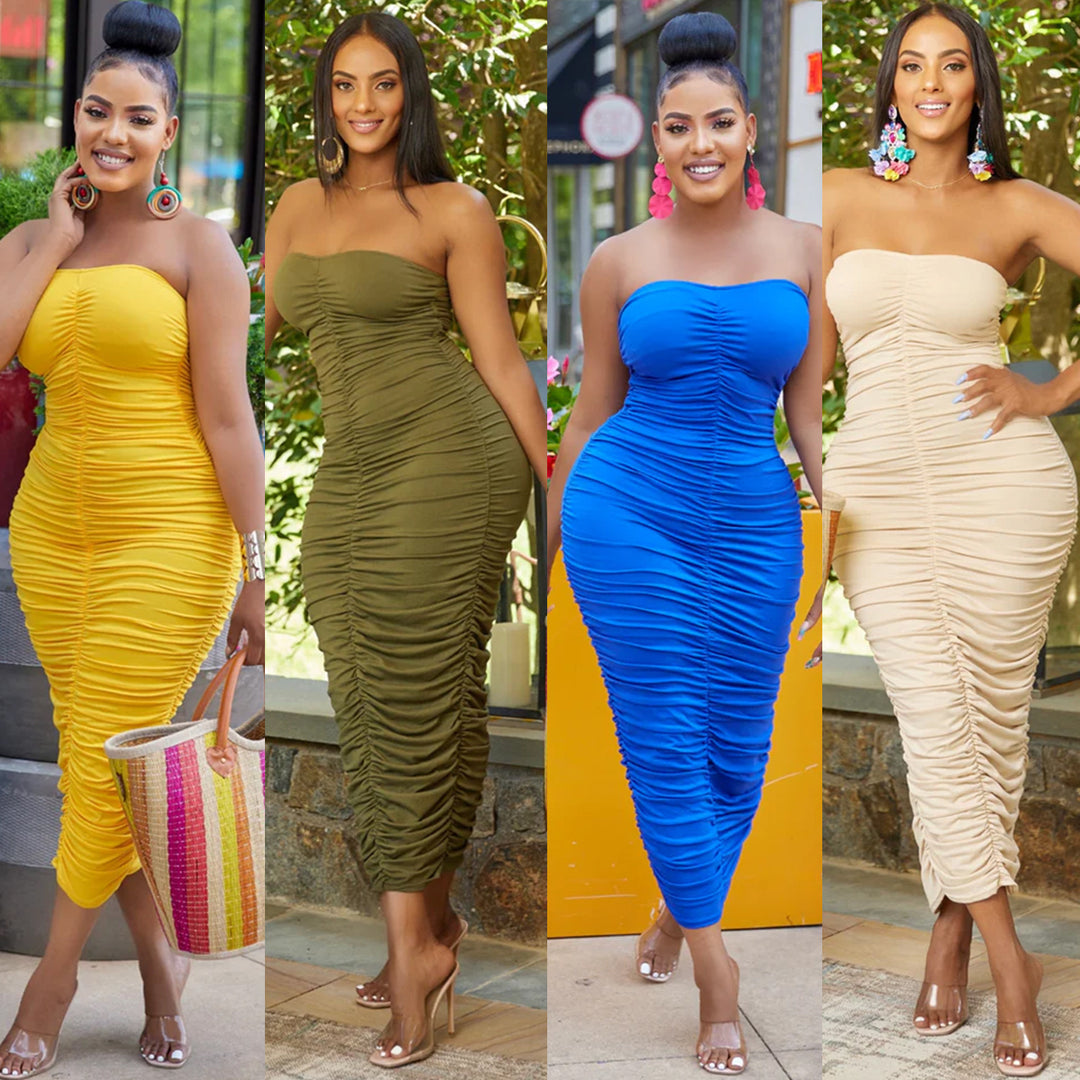 Dame strapless rynket Midi kjole Stilla
