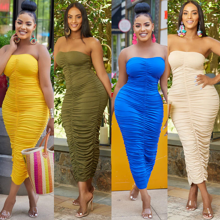 Dame strapless rynket Midi kjole Stilla