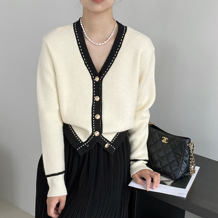 Kvindernes Mode Cardigan med Kontrast Detaljer Stilla