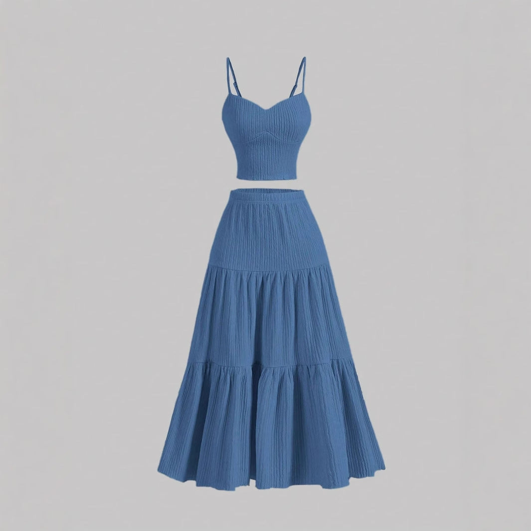Dame luftig sommer top i to-delt look med volanger og justerbare stropper Stilla
