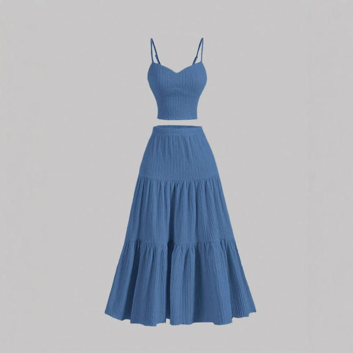 Dame luftig sommer top i to-delt look med volanger og justerbare stropper Stilla