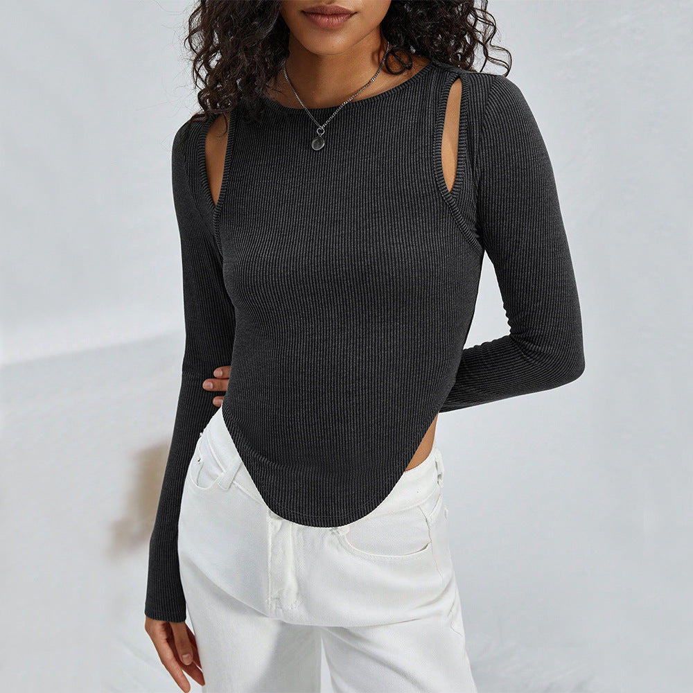 Kvinders langærmet crop top med diskret udskæring Stilla