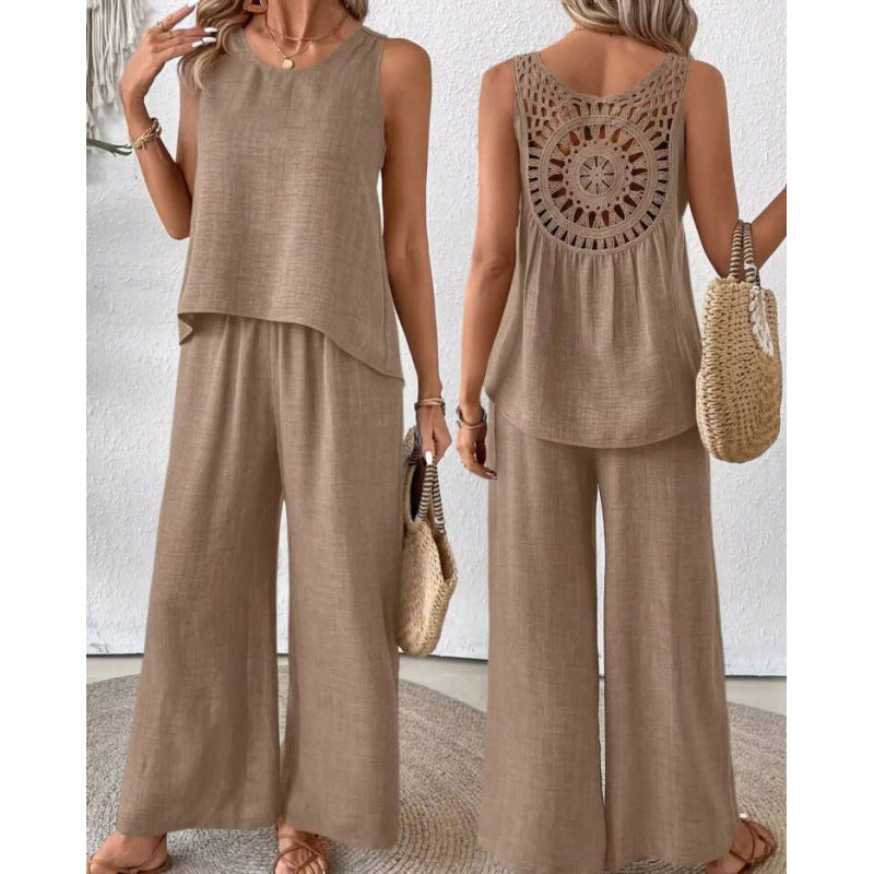 Dame Letvægts Cropped Top og Bredbensbukser Sæt Stilla