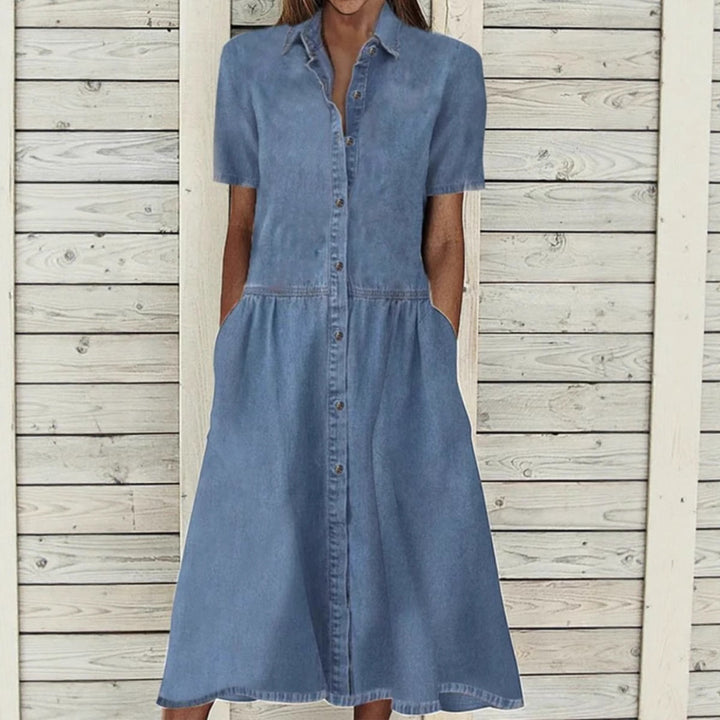 Dame Denim Skjorte Kjole med praktiske lommer og klassisk snit Stilla
