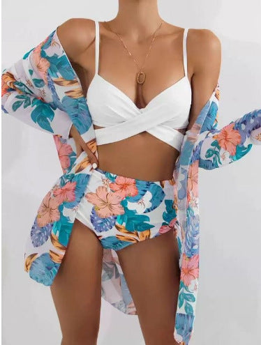 Dame To-delt Bikini-sæt med blomsteret indpakningsskjorte Skovae