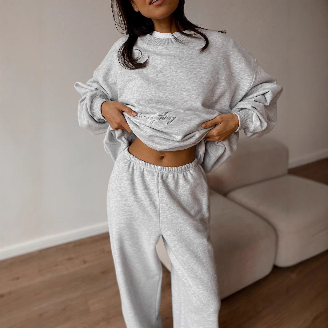 Kvindernes komfortable sweatshirt og bukser sæt med elastisk talje Skovae
