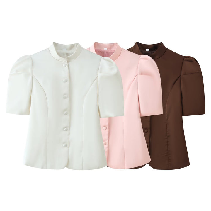 Dame blazer med puffærmer og elegant ståkrave Skovae
