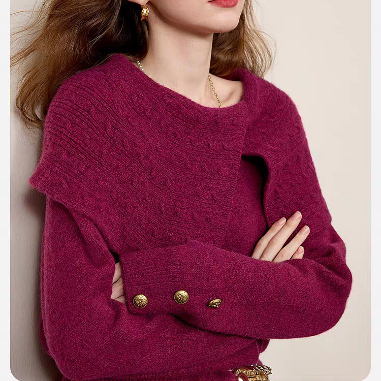 Kvinders elegante skovgrøn sweater med krave i høj kvalitet