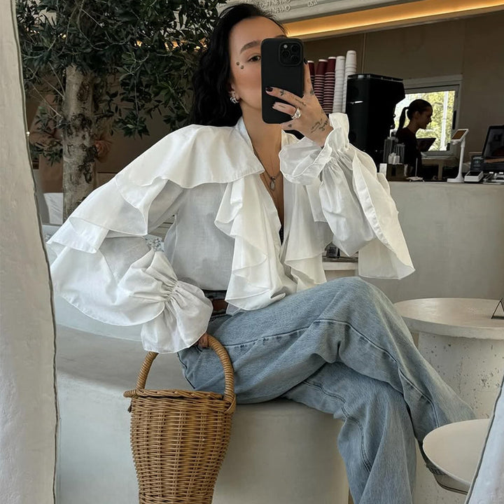 Dame Let Bluse med voluminfløjelser Stilla