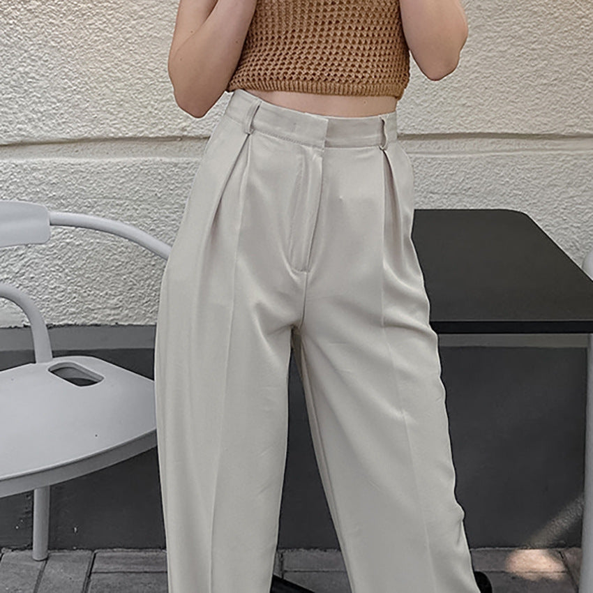Dame bred High-Waist-bukser med elegant presselinje og komfortabel pasform Stilla