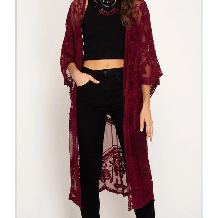 Dame luftig Crochet-Kimono med blomsterdetaljer Stilla