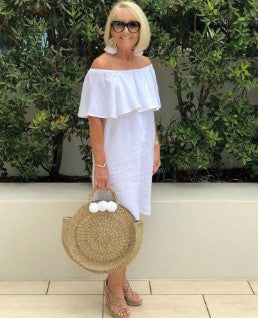 Dame Off-Shoulder Sommerkjole med Flæse Stilla
