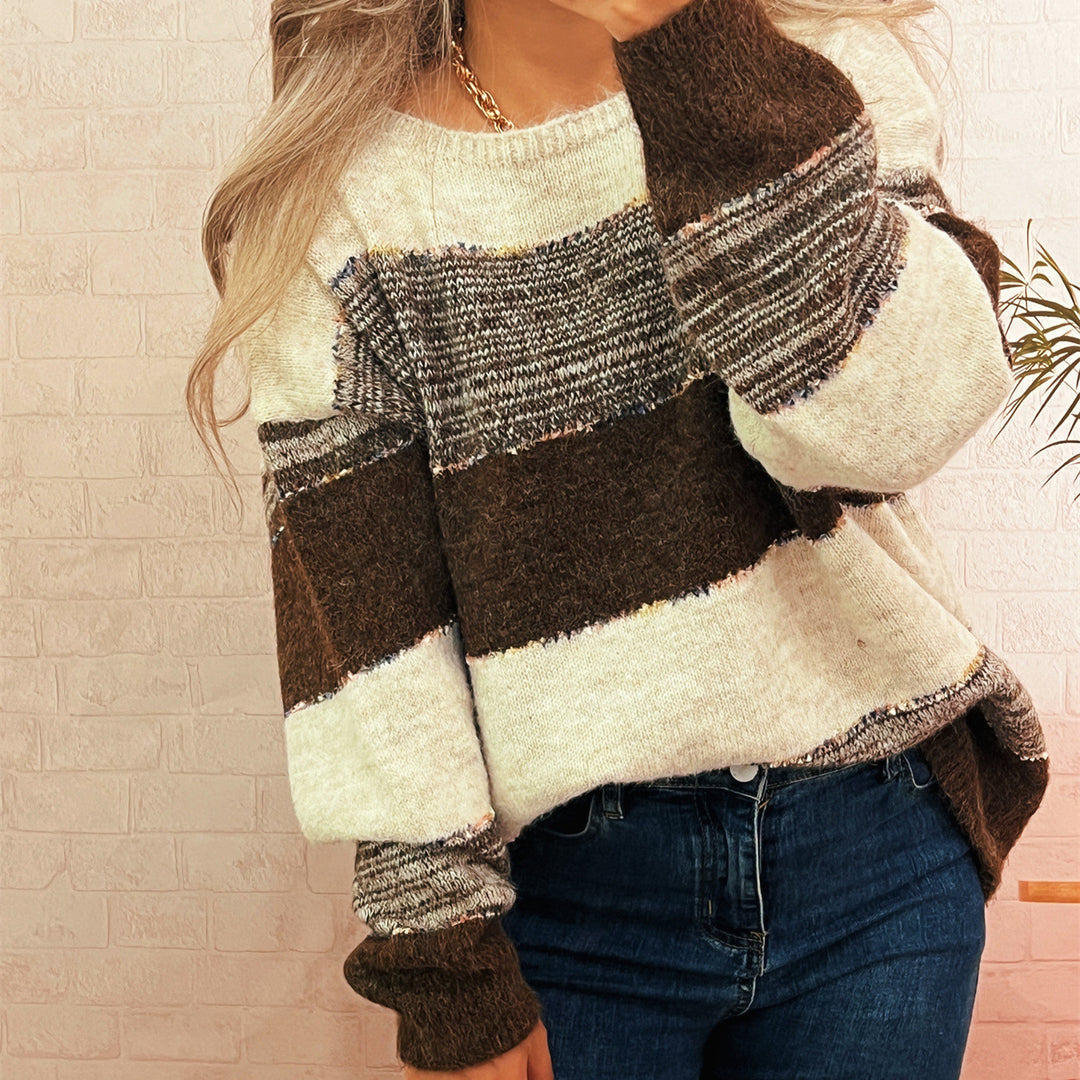 Kvinders hyggelige oversized sweater med trendy stribemønster og afslappet snit Stilla