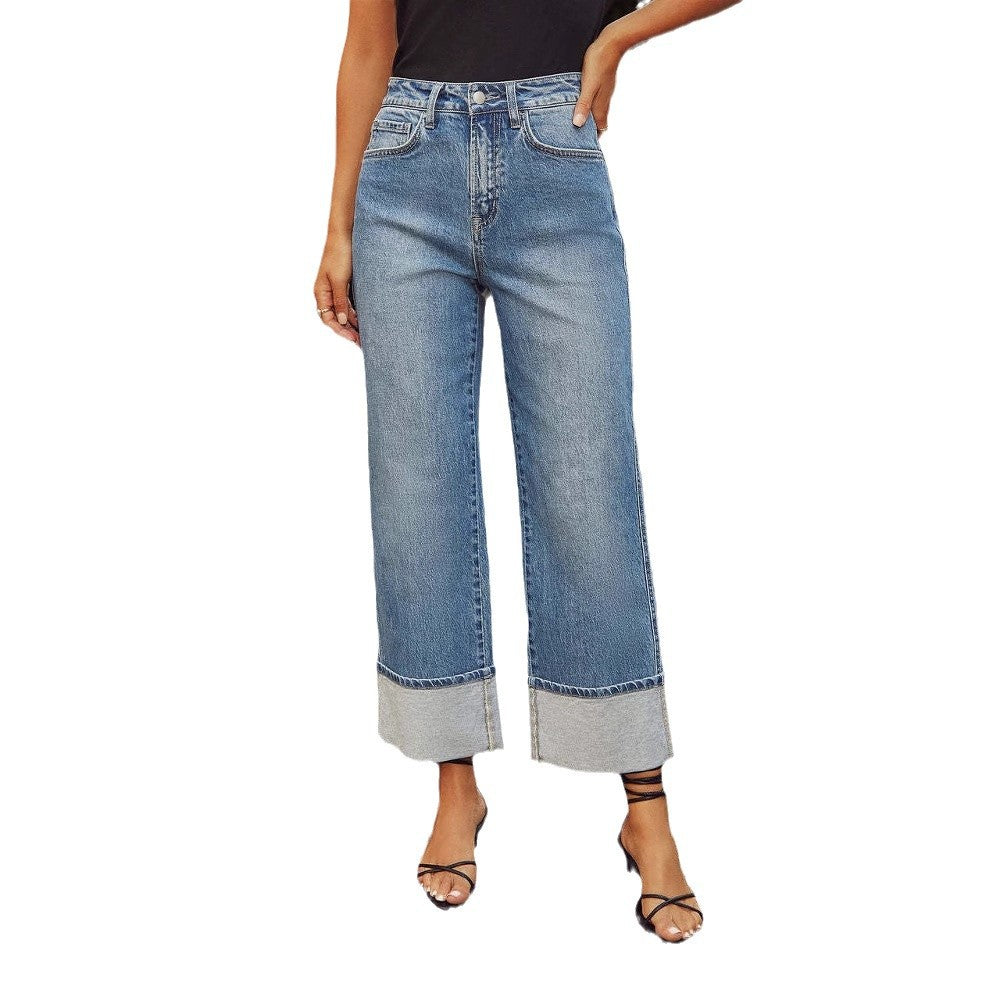 Dame brede jeans i moderne cropped stil med kontrastafslutninger Stilla