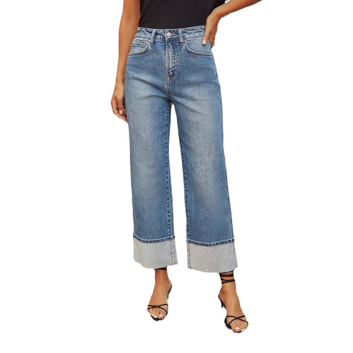 Dame brede jeans i moderne cropped stil med kontrastafslutninger Stilla