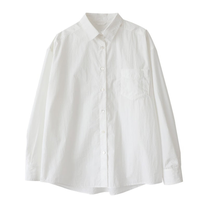 Dame oversized bomuldsbluse med afslappet snit og brystlomme Stilla