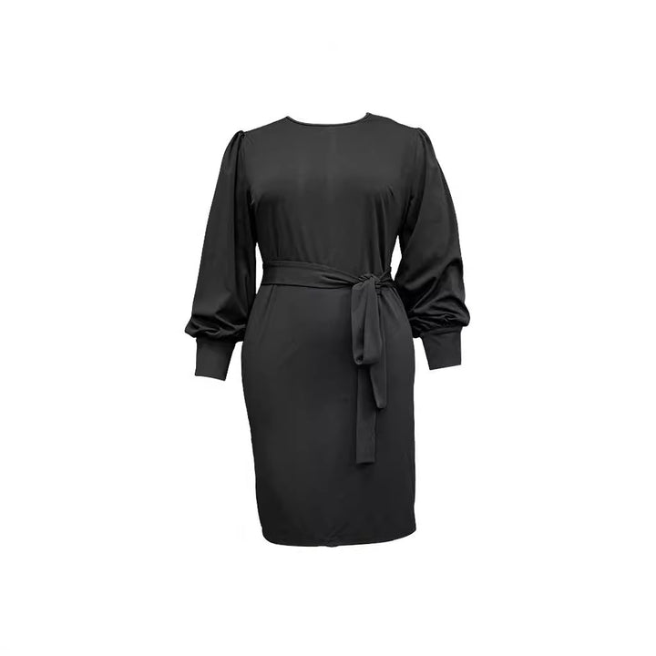 Dame Elegant Midi-kjole med puffærmer og taljebælte Stilla