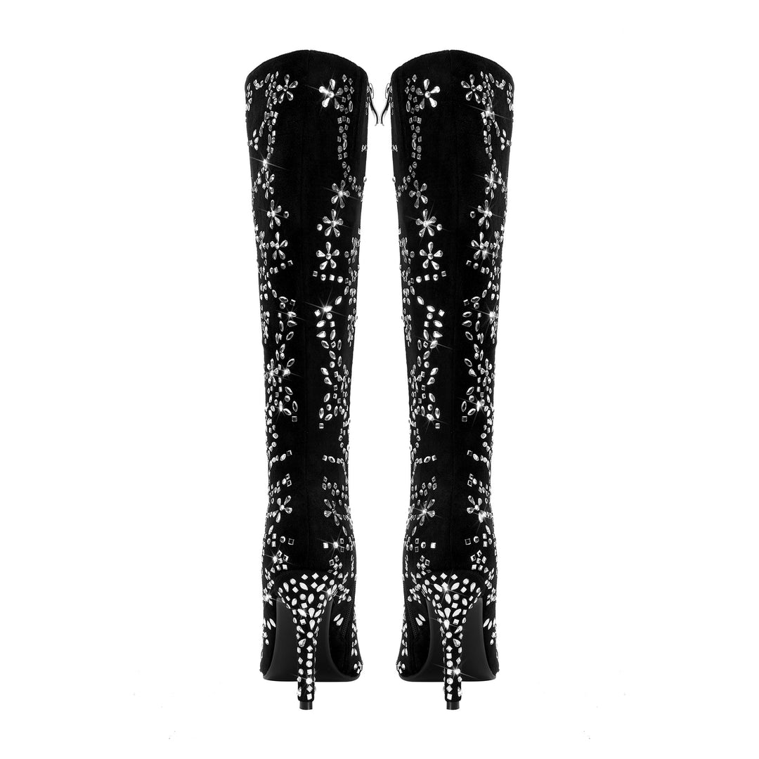 Femme Over-the-Knee Stiletto støvler med dekorative florale udsmykninger Stilla