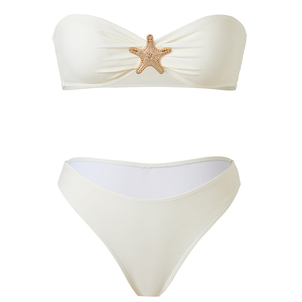 Dame bikini sæt med elegant omslag nederdel og dekorativt stjernedetalje Skovae