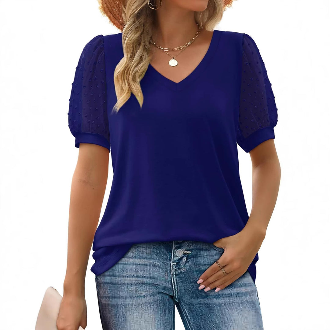 Dame Elegant V-udskæring Top med transparente Puffærmer Stilla