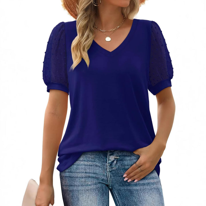 Dame Elegant V-udskæring Top med transparente Puffærmer Stilla