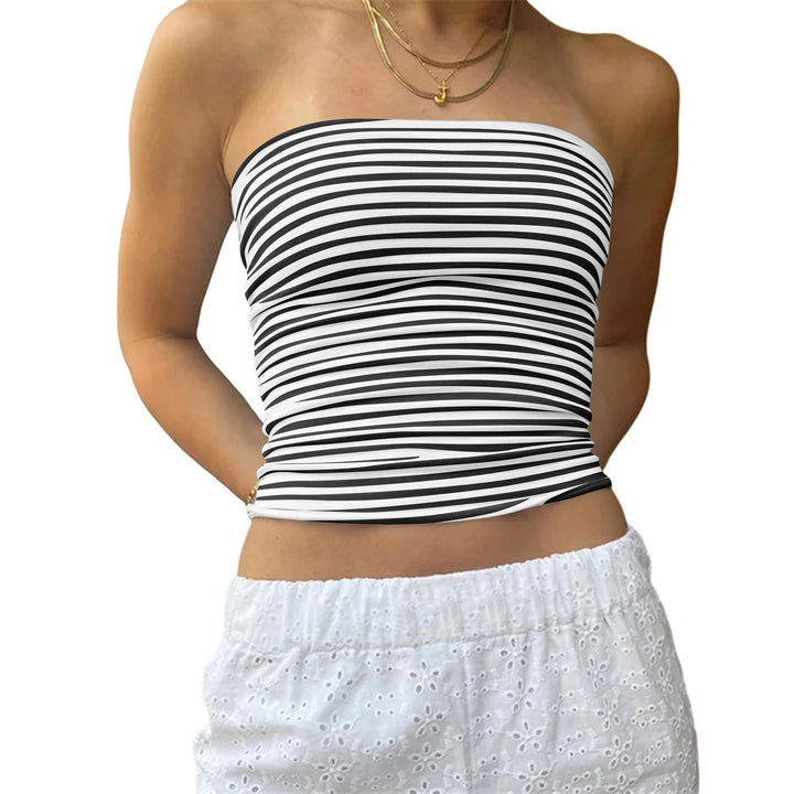 Dame bustier-top med fine striber Skovae