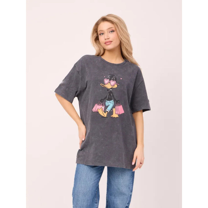 Damer Oversized T-shirt med kreativ Daffy Duck tryk og legende design Stilla