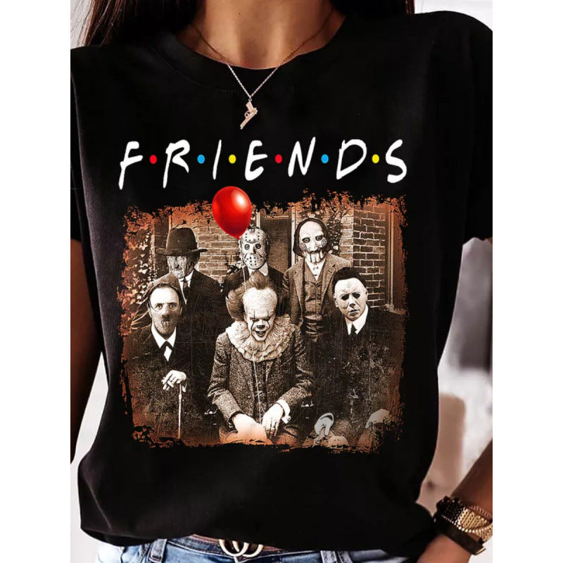 Dame T-shirt med kreativt horror-motiv og urbant design Stilla