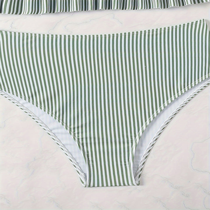 Dame Crop-Top Bikini-Sæt med Flæsedetaljer Skovae
