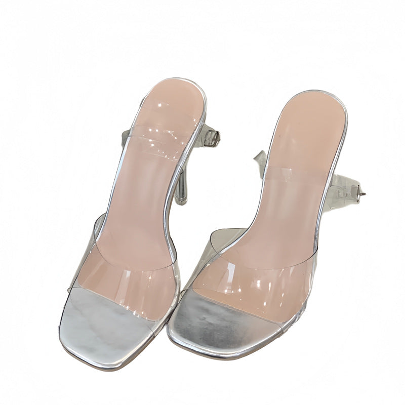Dame transparente højhælede sandaler med glitrende accenter Stilla