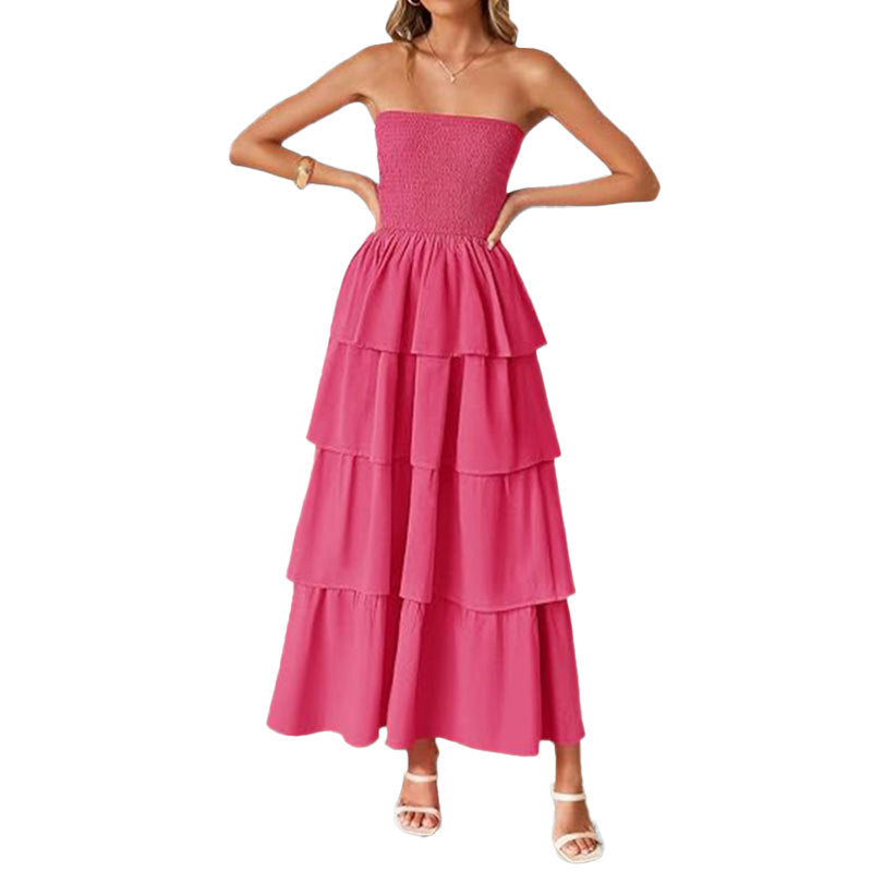 Kvinders maxi kjole med off-the-shoulder design og voluminøs tiered nederdel Stilla