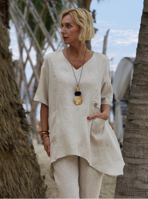 Dame stilfuldt oversized linned tunika top Stilla
