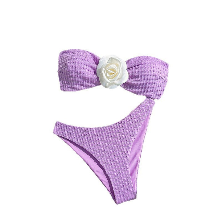 Dame bandeau-bikini med dekorative blomsterdetaljer og høj benudskæring Skovae