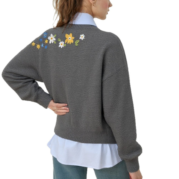 Kvinders afslappede sweater med blomsterbroderi design og løs pasform Stilla
