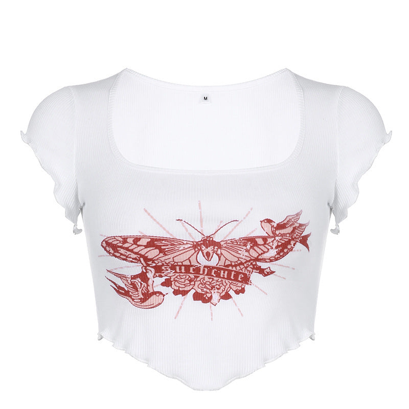Dame Cropped Top med kreativt sommerfugledesign Skovae