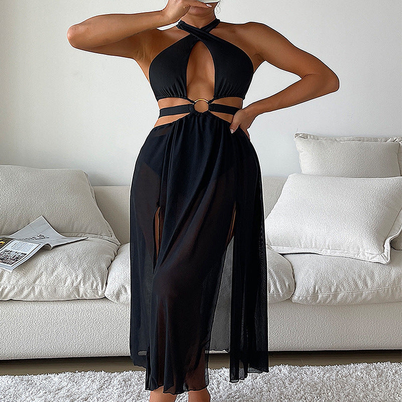 Dame Maxikjole med smart Cut-Out-design og glamourøs Ring-detali Stilla
