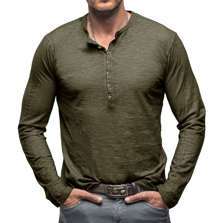Herrer Langærmet Henley-skjorte med elegant knaplukning og struktureret stof Stilla