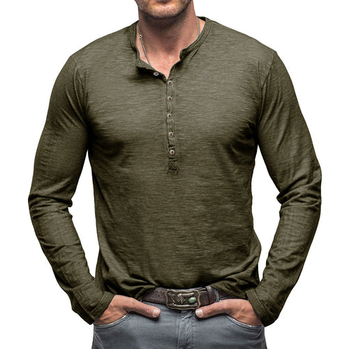 Herrer Langærmet Henley-skjorte med elegant knaplukning og struktureret stof Stilla