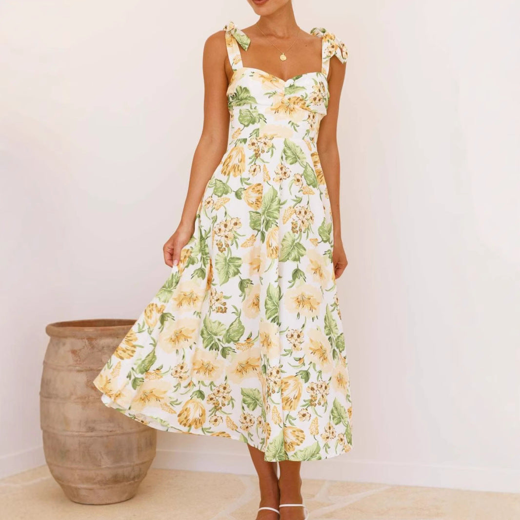 Dame floral Maxikjole med skulderfri design og legende flæser Stilla