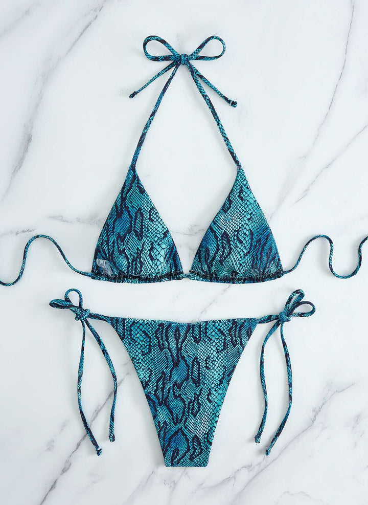 Dame triangel-bikini med slangeprint og justerbare stropper Skovae