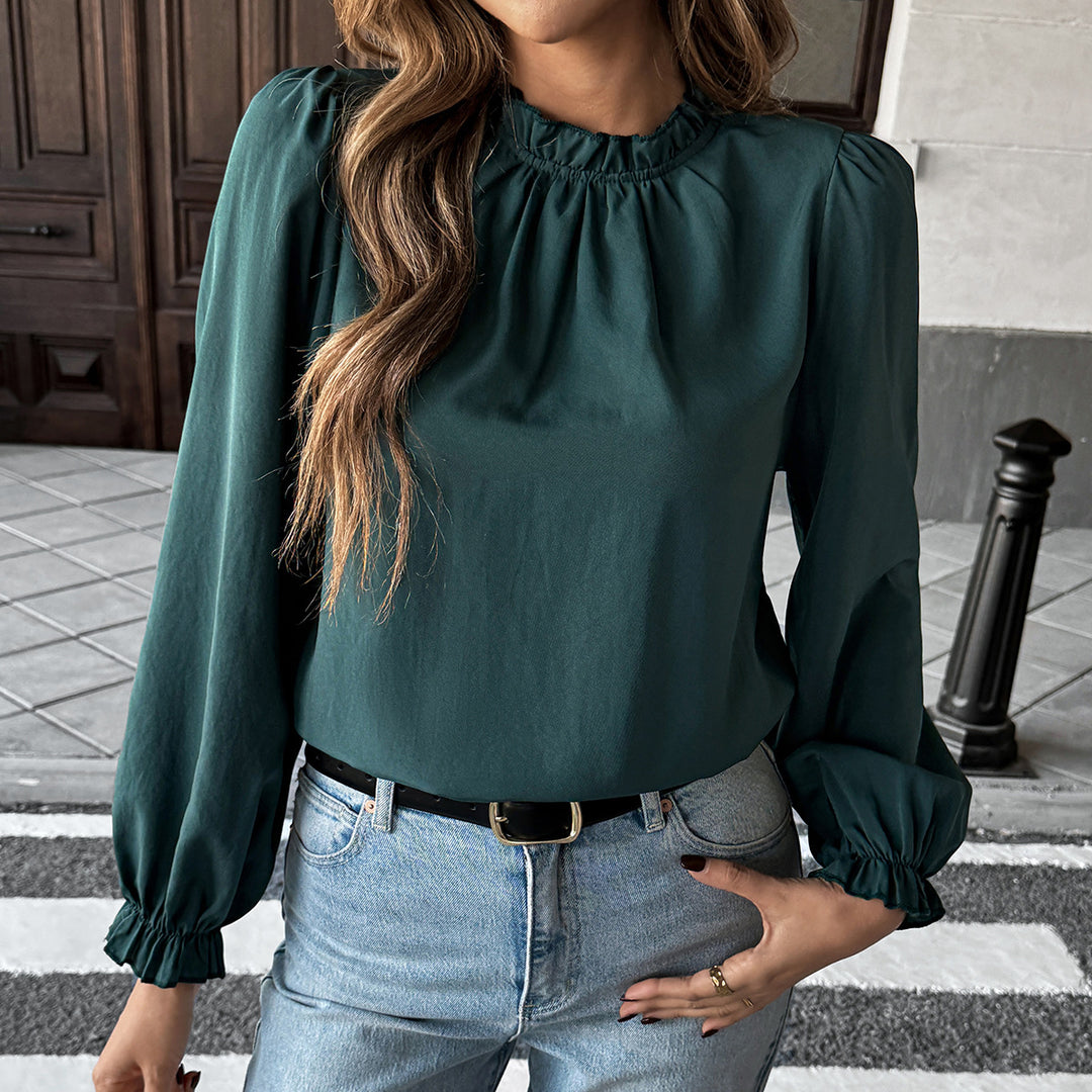 Damer elegant bluse med draperinger og ballonærmer Stilla