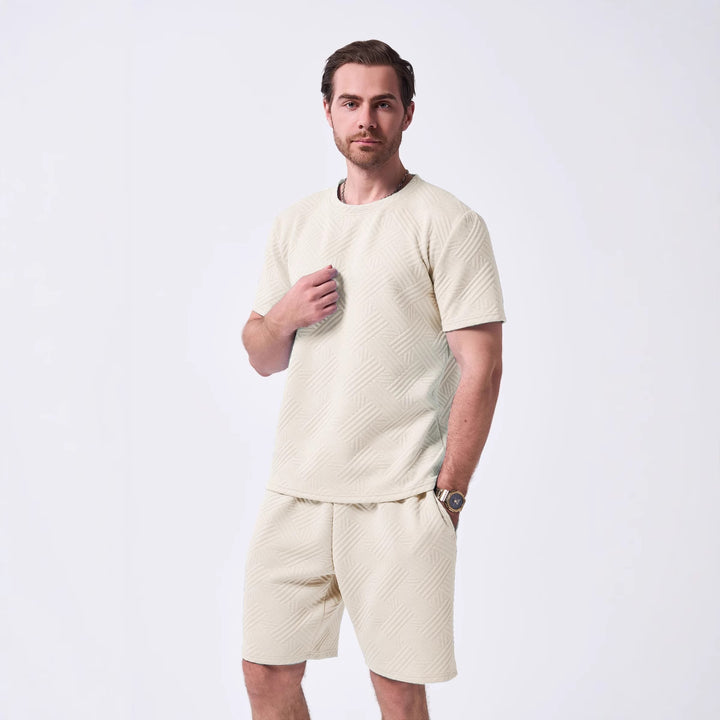 Herrer sportsligt fritid T-shirt og shorts sæt med struktureret overflade Stilla