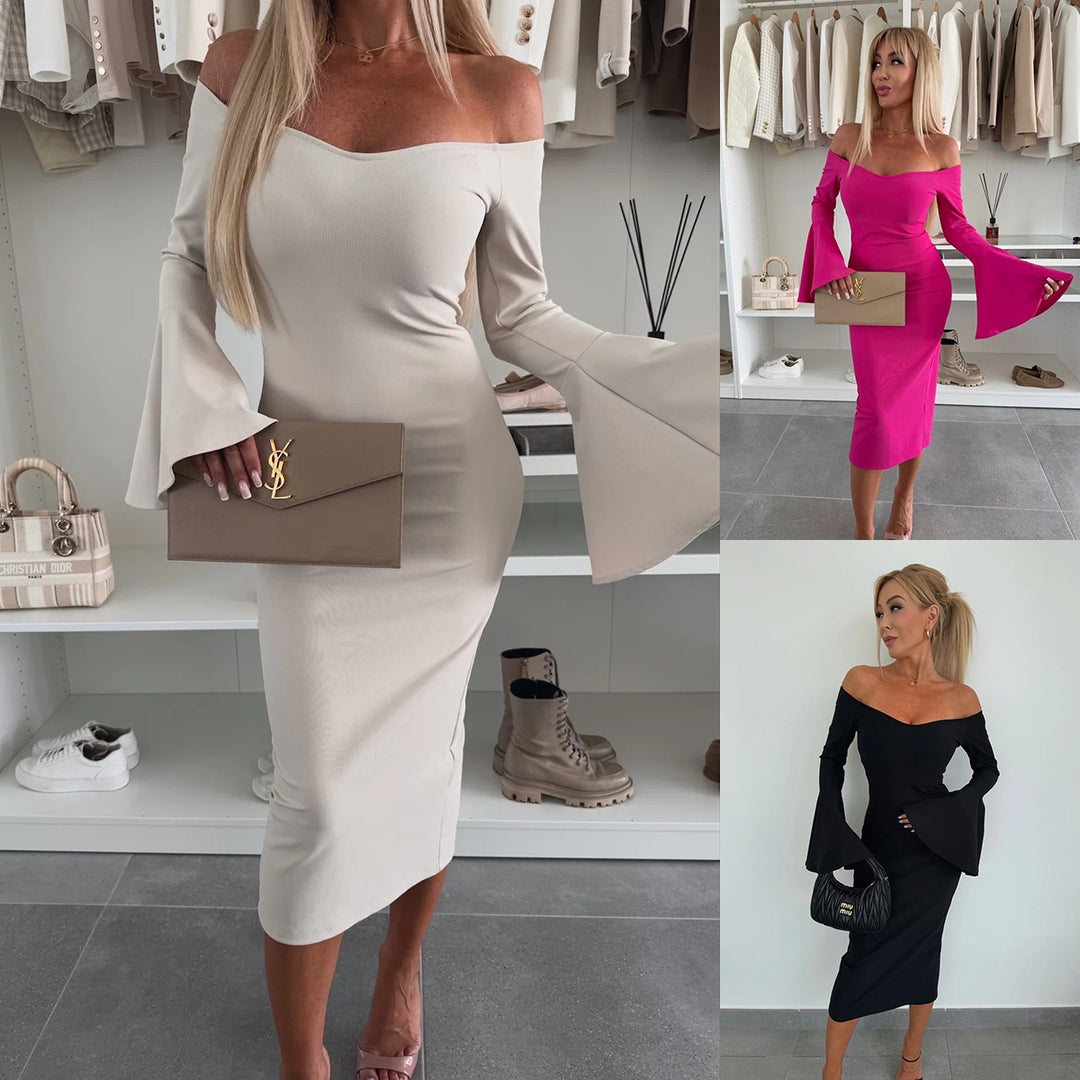 Dame Off-Shoulder klokkeærme midi kjole Stilla